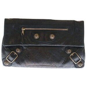 BALENCIAGA The Giant Envelope Clutch Bag Leather Handbag Black